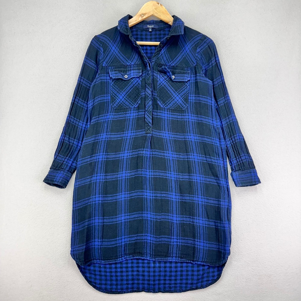 Madewell Shirt Dress Womens XL Gauzey Cotton Plaid Long Sleeve Preppy Minimalist